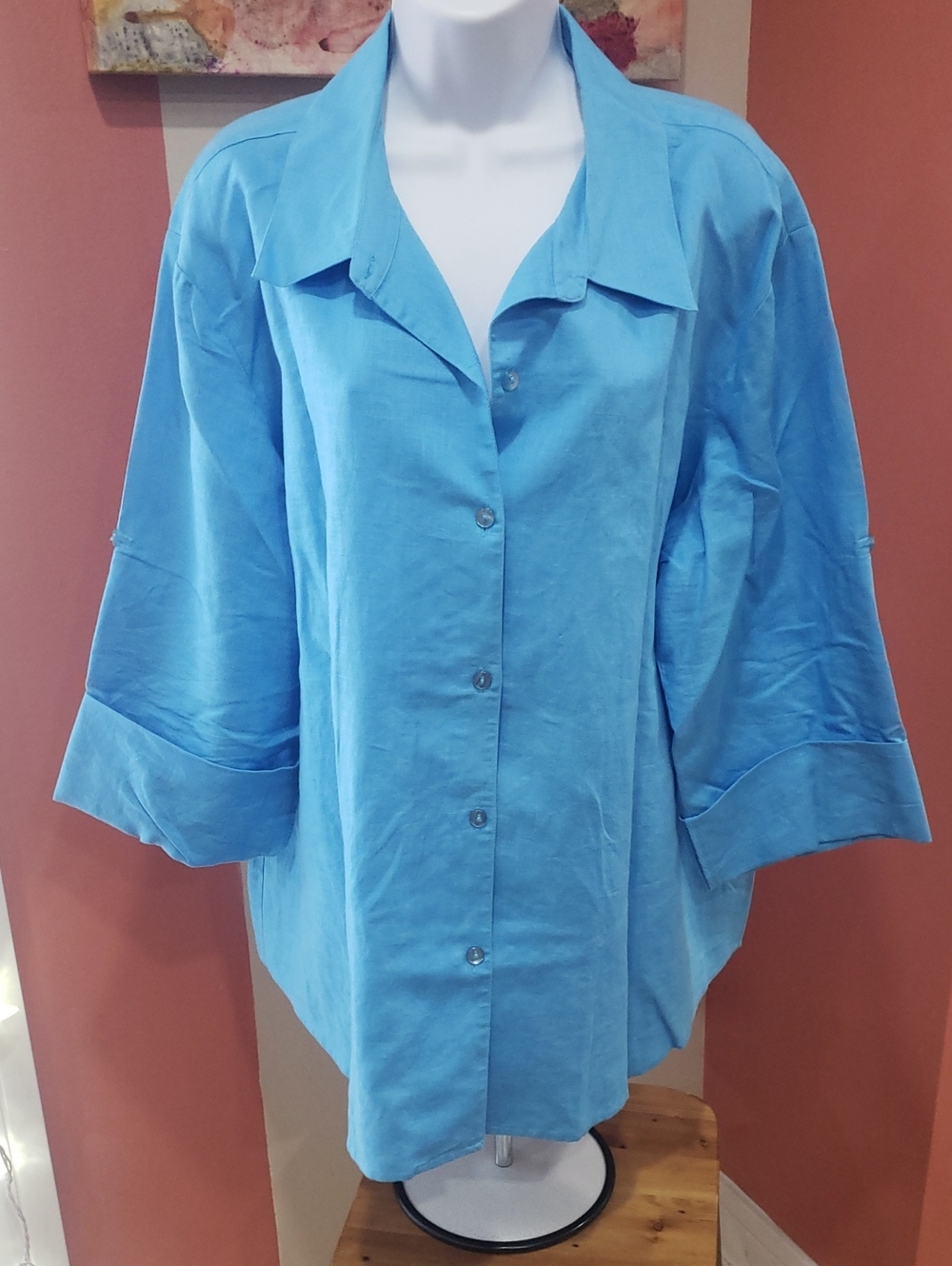 Coldwater Creek Women’s Bright Turquoise Button-Down Shirt, 3X